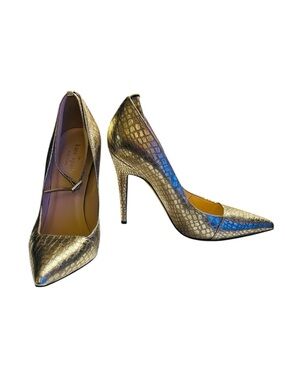 Kate Spade Liliana Gold Snake-Print Italian-made Pointed Toe Heels Size 6.5